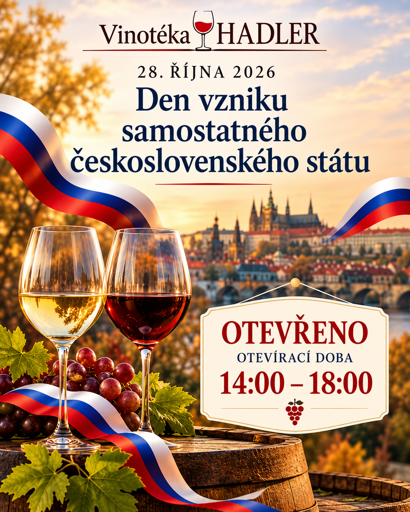 28. října 2026 – Vinotéka HADLER, otevřeno od 14:00 do 18:00